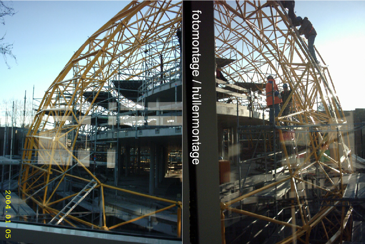 Montage der Hülle der neuen Philologischen Bibliothek der FU von Foster and Partners